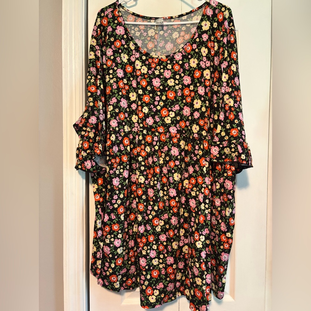 Yellow and Pink Floral Tunic Top